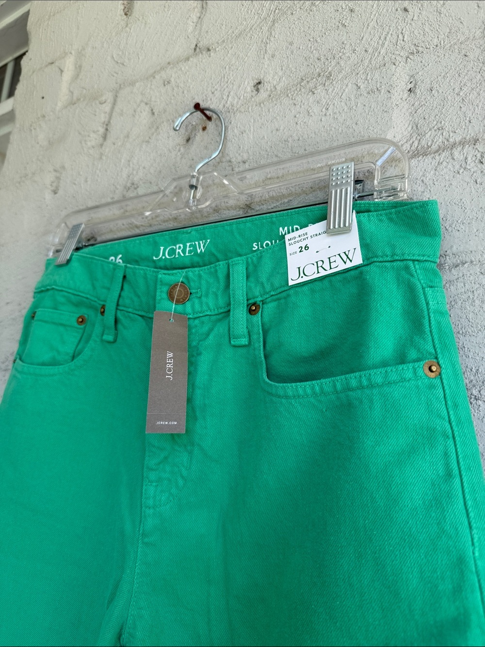 NWT J. Crew Mid-Rise Slouchy Straight Green Jeans Waist 26 - Picture 5 of 14